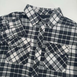 Jared Lang Mens Large Black‎ White Plaid Long Sleeve Button Down Flannel Shirt